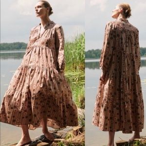 Zara Boho Floral Tiered Long Maxi Prairie Dress Striped